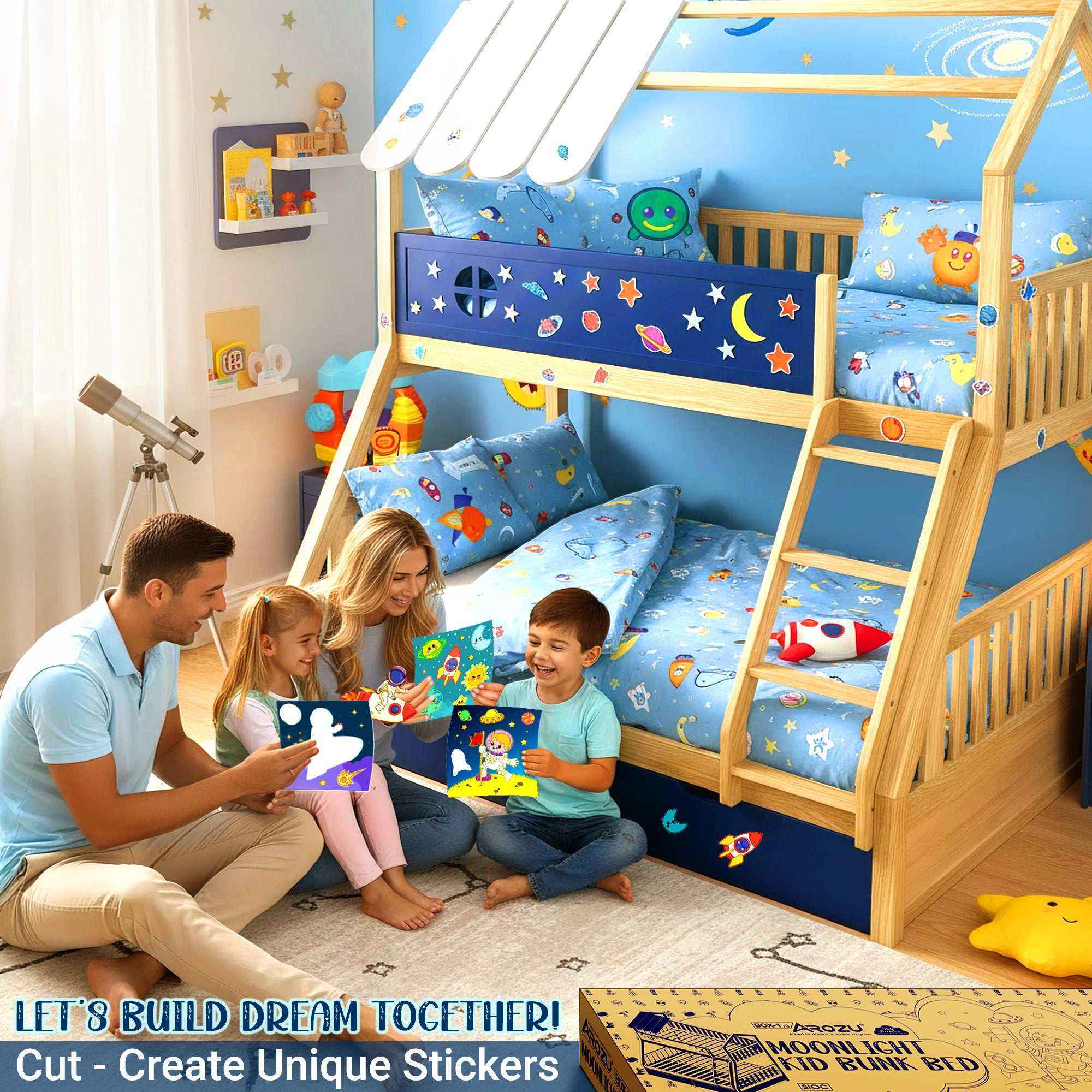 Moonlight Kid Bunk Bed - Stylish and Space-Saving Bunk Bed for Kids - Megsu