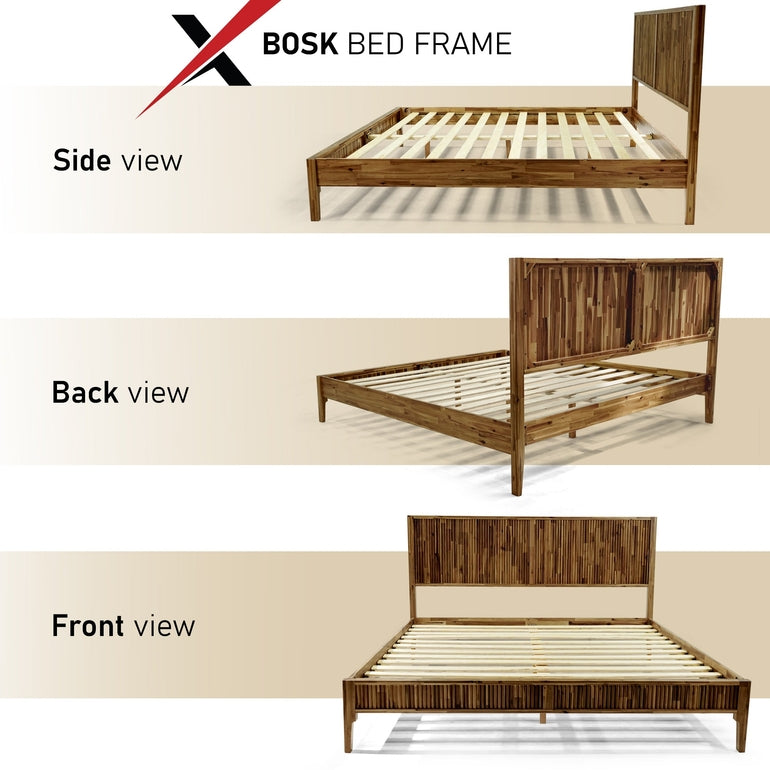 Megsu Bosk Acacia Wood Bed Frame with Headboard,  King & Queen Size Fluted Pattern Inspired, Mid-Century Modern Style Platform Bed – FSC Certified, Noise-Free, Easy Assembly, No Box Spring Needed
