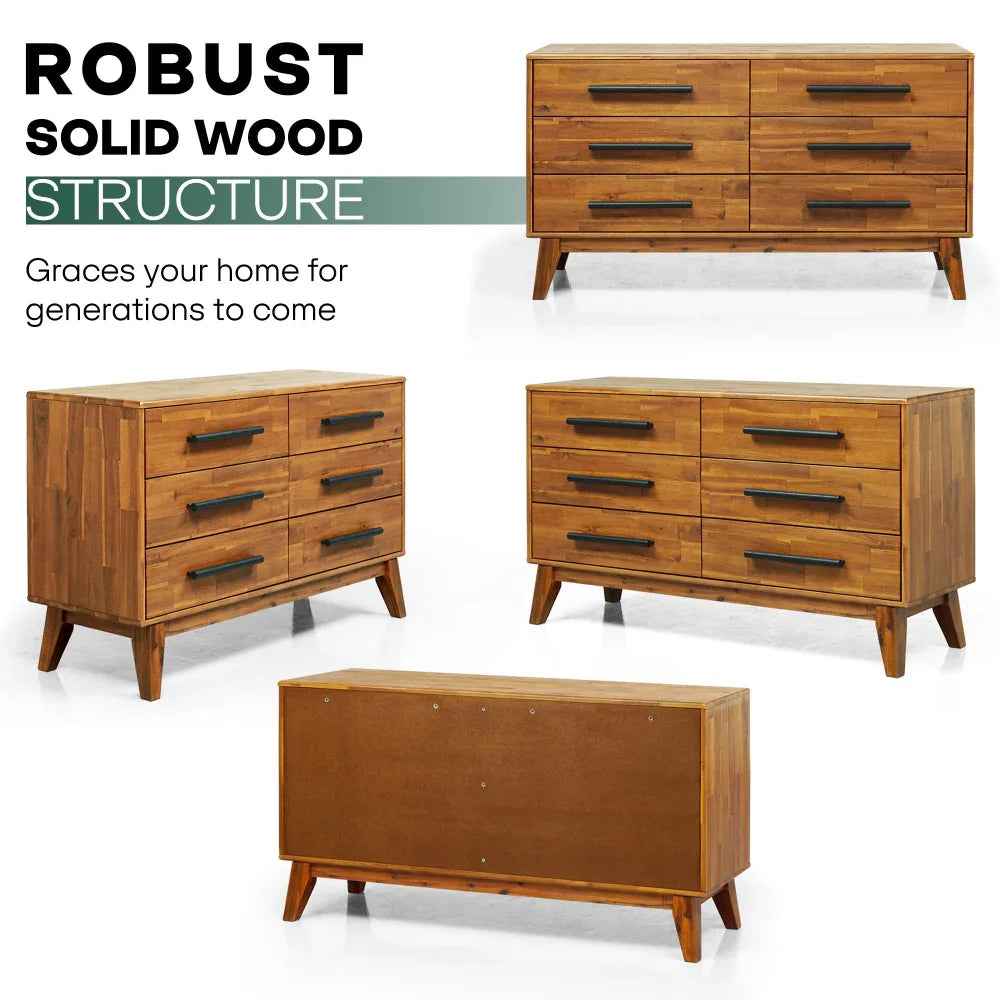 bronx modern solid wood dresser Walker Edison Modern Solid Wood 6-Drawer Dresser with Metal Handles