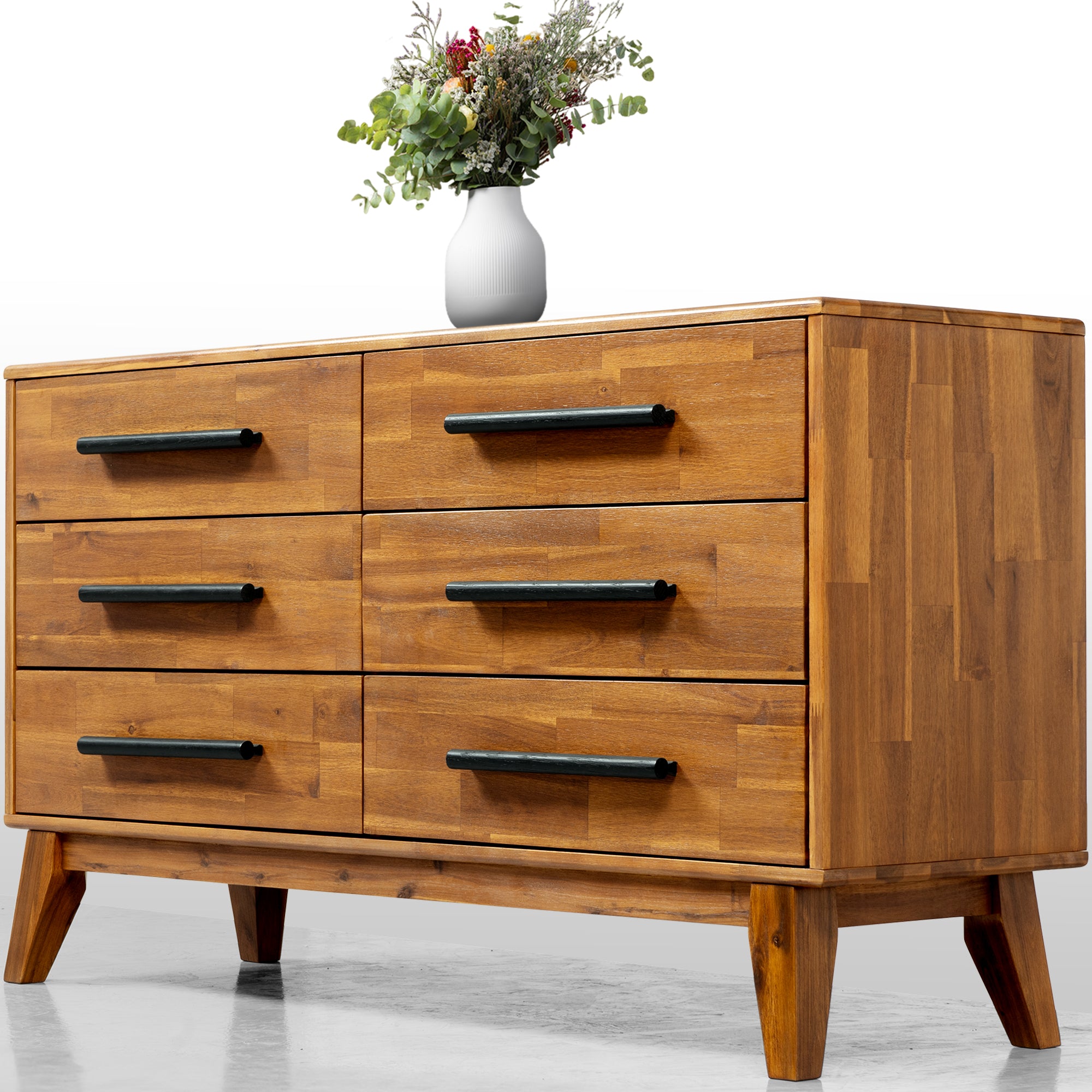 Legacy Solid Wood Dresser with 6 Drawers Double Dresser Acacia Color: Caramel Legacy Solid Wood Dresser with 6 Drawers Double Dresser Acacia Color: Caramel