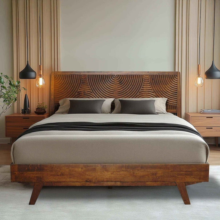 Acacia Harmony Platform Bed Frame with Headboard - Megsu