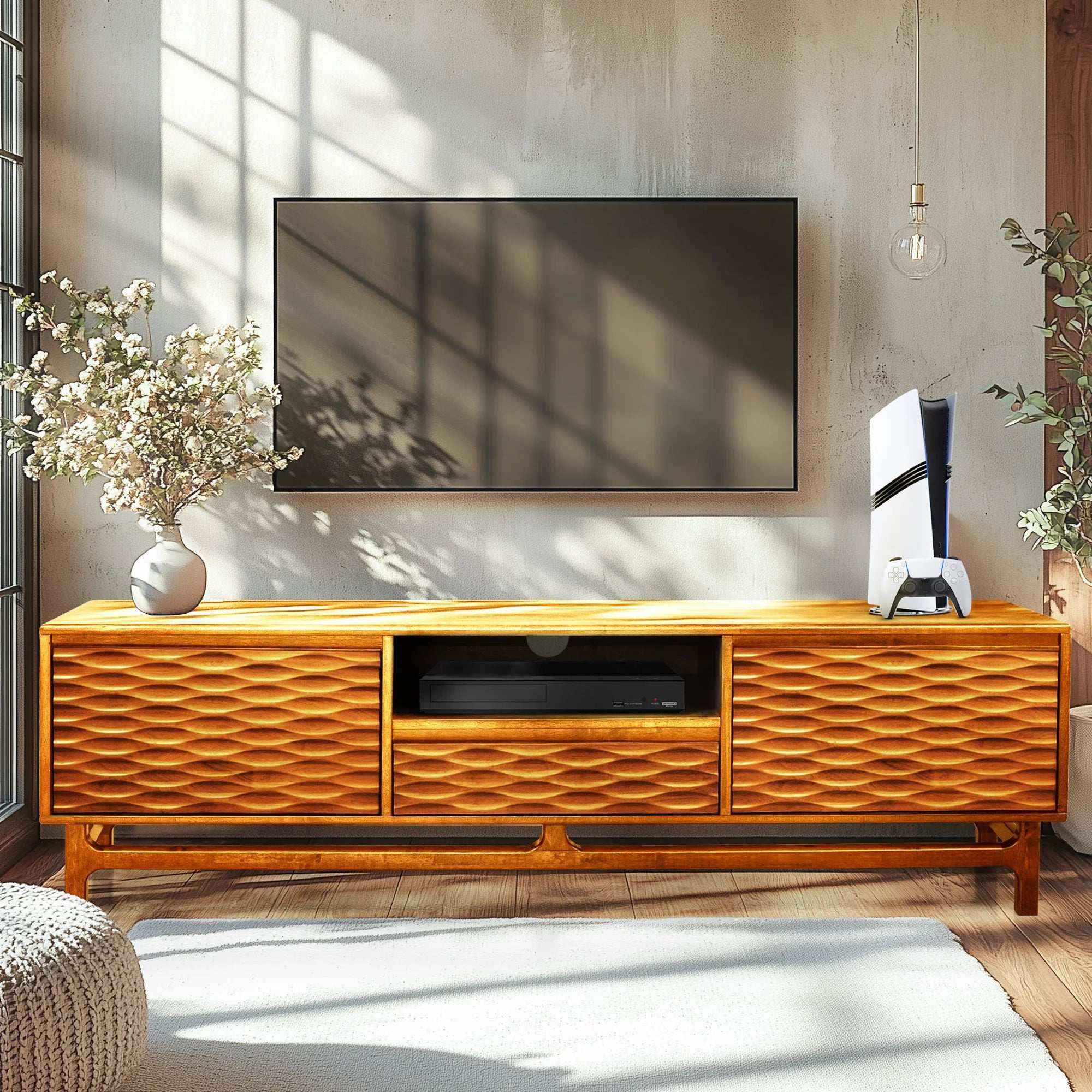 Acacia Elara TV Stand with Storage and Cable Management for TVs up to 80" - Megsu