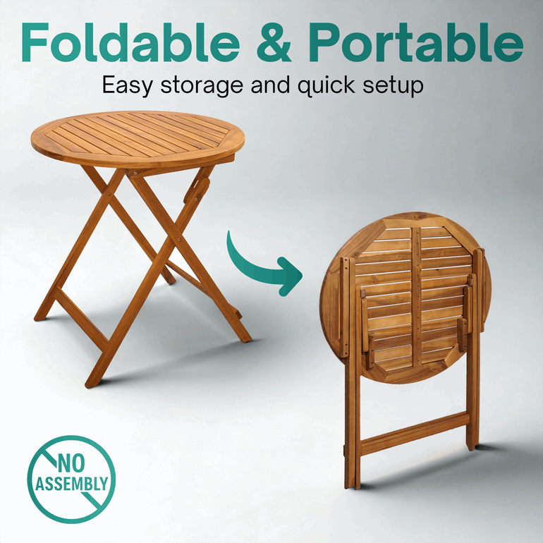 Tranquillo Anya Foldable Round Solid Acacia Wood Outdoor Table - Megsu