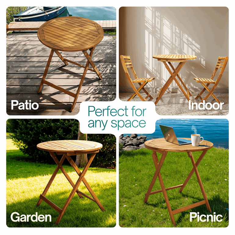 Tranquillo Anya Foldable Round Solid Acacia Wood Outdoor Table - Megsu