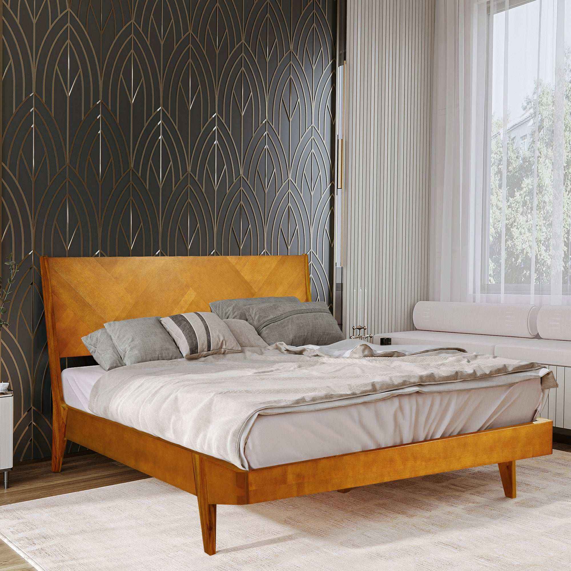 Rorns Gazelle Platform Bed Frame With Headboard - Megsu