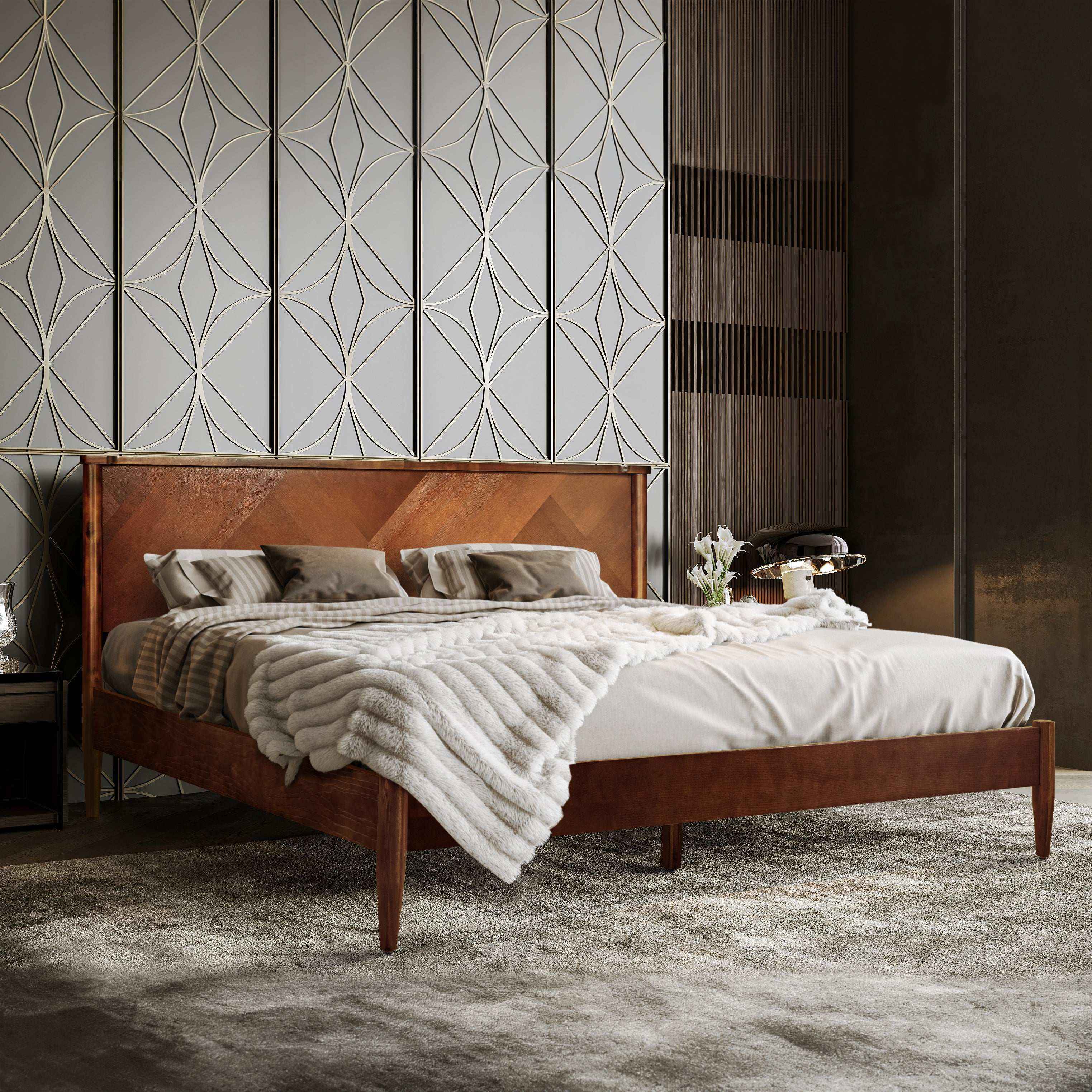 Rorns Panthera Platform Bed Frame With Headboard - Megsu