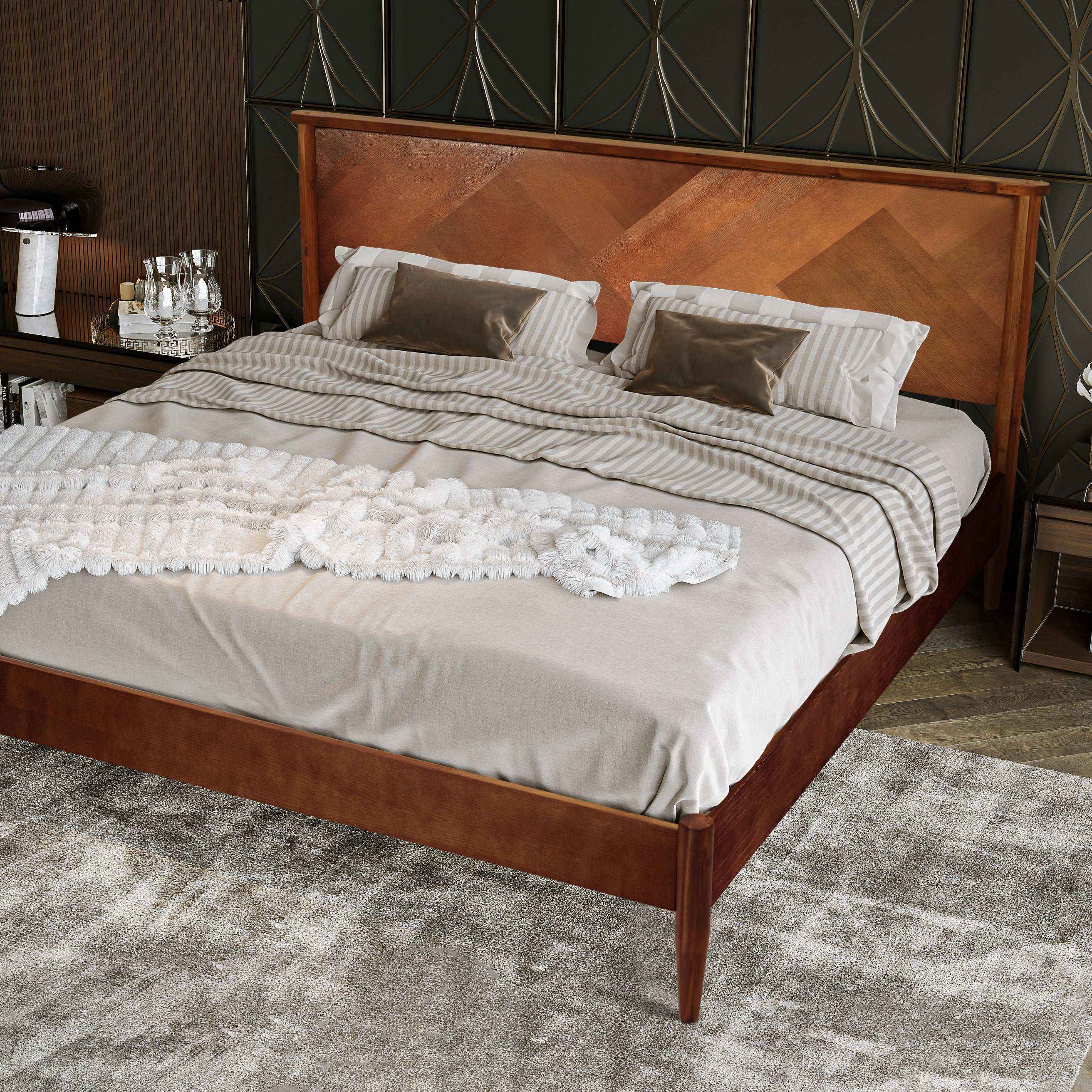 Rorns Panthera Platform Bed Frame With Headboard - Megsu