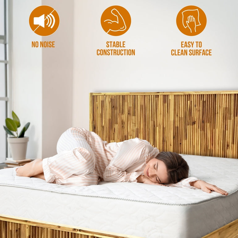 Megsu Bosk Acacia Wood Bed Frame with Headboard,  King & Queen Size Fluted Pattern Inspired, Mid-Century Modern Style Platform Bed – FSC Certified, Noise-Free, Easy Assembly, No Box Spring Needed