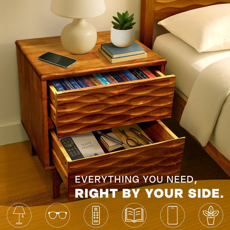 Acacia Elara Nightstand with 2 Drawers - Stylish Storage Solution
