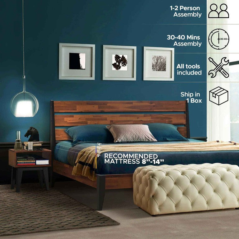Acacia Emery Solid Wood Bed Frame & Nightstand Bedroom Set - Megsu