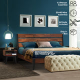 Ensemble de chambre à coucher avec cadre de lit et table de chevet en bois massif Emery