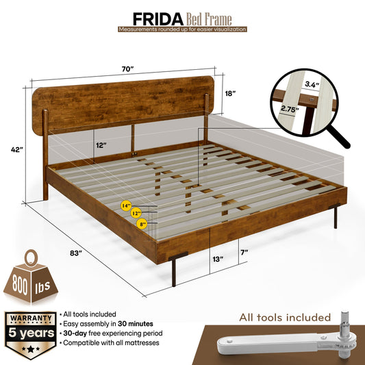 Cadre de lit en bois massif Frida Deluxe