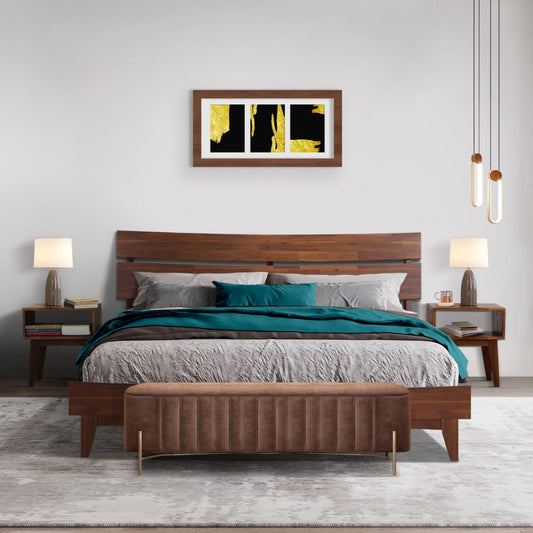 Acacia Aurora Solid Wood Bed Frame and Matching Nightstand Bedroom Set - Megsu