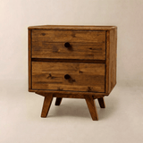 Mesita de noche de madera maciza Acacia Silvia con dos cajones para dormitorios modernos