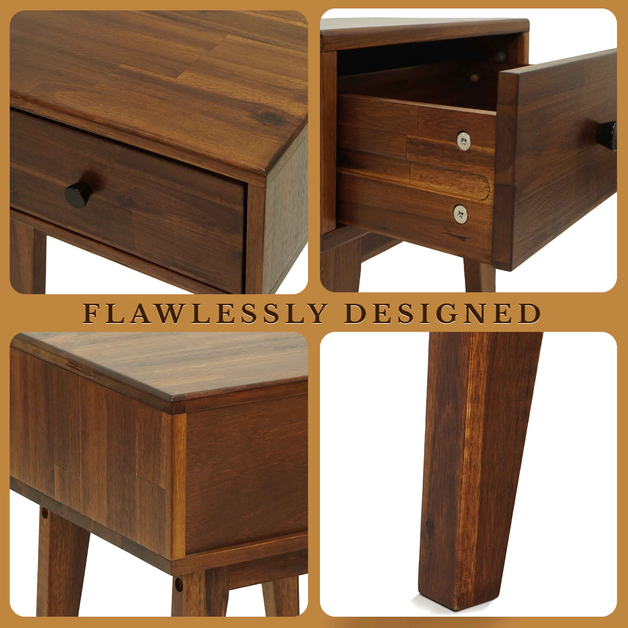 Acacia Sofia 1-Drawer Solid Wood Nightstand - Megsu