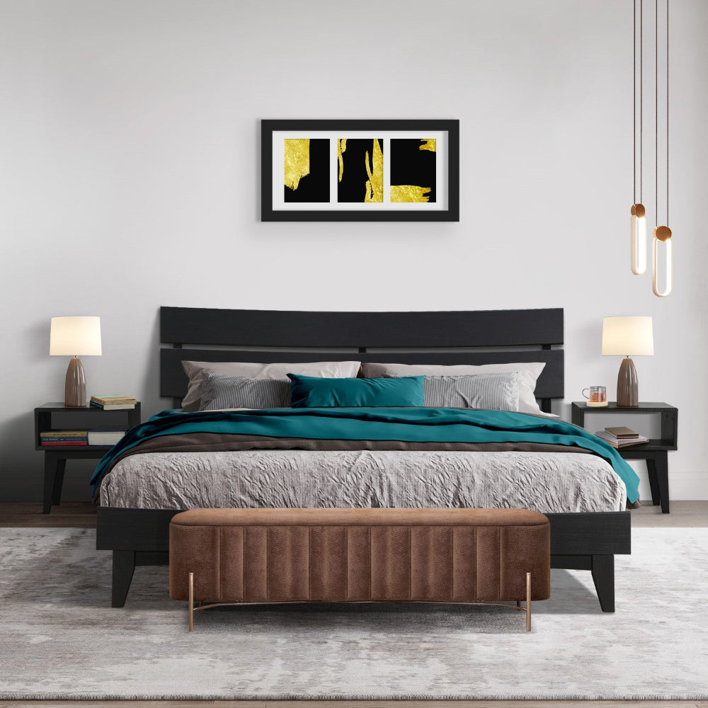 Aurora Solid Wood Bed Frame and Matching Nightstand Bedroom Set