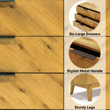 Megsu Veyron 6 Drawers Dresser, 54” Wide Dressers with Walnut/Oak Finish, Soft-Close Glides, Spacious Storage, Mid-Century Modern Inspired, Easy Setup