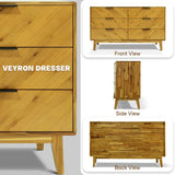 Megsu Veyron 6 Drawers Dresser, 54” Wide Dressers with Walnut/Oak Finish, Soft-Close Glides, Spacious Storage, Mid-Century Modern Inspired, Easy Setup
