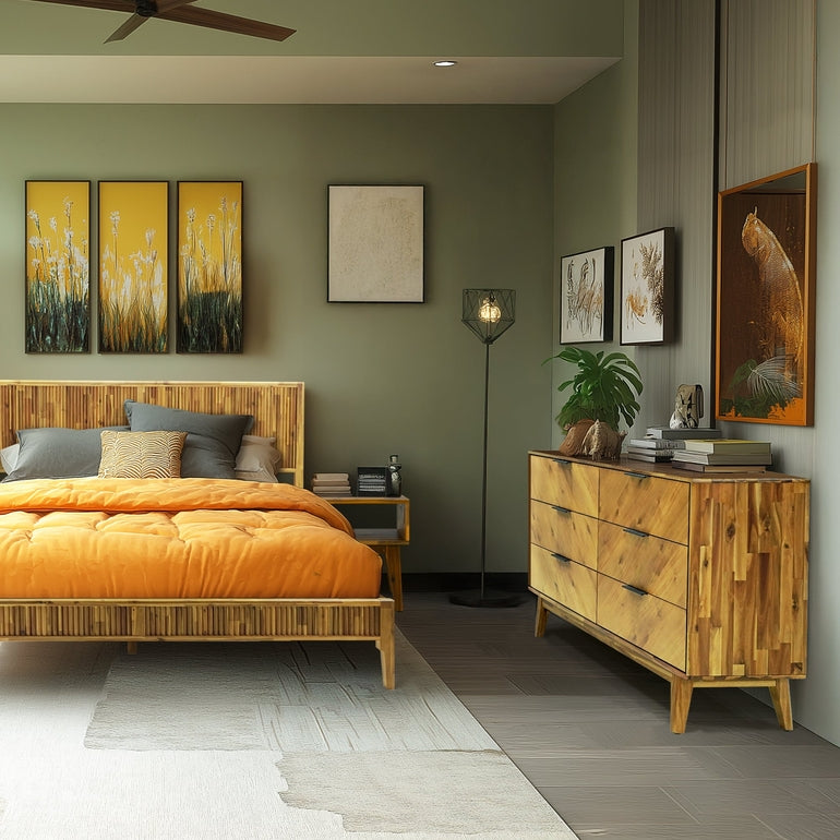 Megsu Veyron 6 Drawers Dresser, 54” Wide Dressers with Walnut/Oak Finish, Soft-Close Glides, Spacious Storage, Mid-Century Modern Inspired, Easy Setup