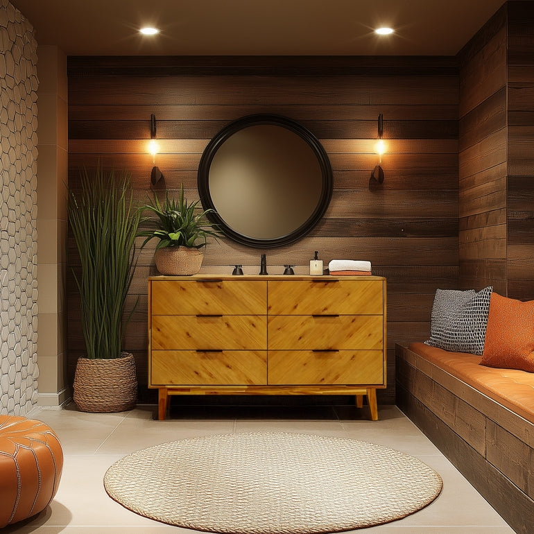 Megsu Veyron 6 Drawers Dresser, 54” Wide Dressers with Walnut/Oak Finish, Soft-Close Glides, Spacious Storage, Mid-Century Modern Inspired, Easy Setup