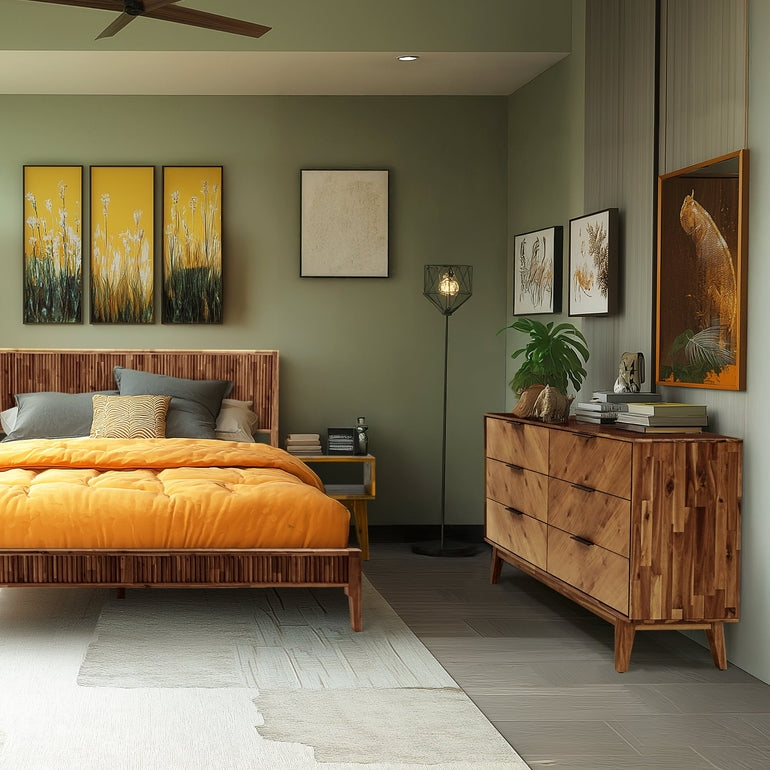 Megsu Veyron 6 Drawers Dresser, 54” Wide Dressers with Walnut/Oak Finish, Soft-Close Glides, Spacious Storage, Mid-Century Modern Inspired, Easy Setup