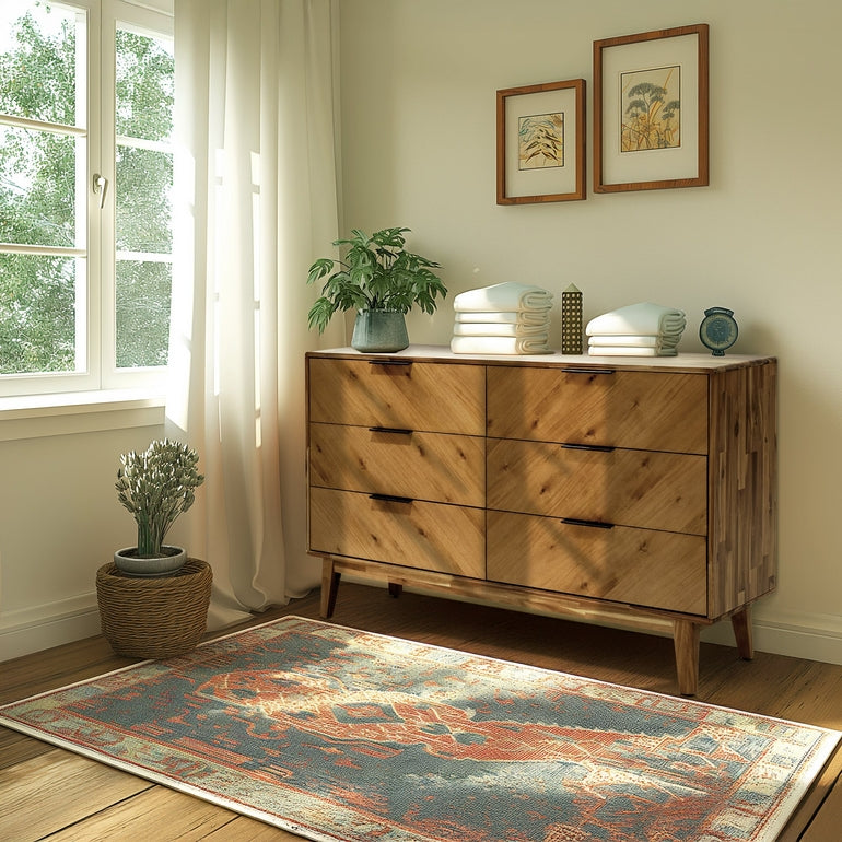 Megsu Veyron 6 Drawers Dresser, 54” Wide Dressers with Walnut/Oak Finish, Soft-Close Glides, Spacious Storage, Mid-Century Modern Inspired, Easy Setup