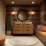 Megsu Veyron 6 Drawers Dresser, 54” Wide Dressers with Walnut/Oak Finish, Soft-Close Glides, Spacious Storage, Mid-Century Modern Inspired, Easy Setup