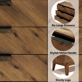 Megsu Veyron 6 Drawers Dresser, 54” Wide Dressers with Walnut/Oak Finish, Soft-Close Glides, Spacious Storage, Mid-Century Modern Inspired, Easy Setup