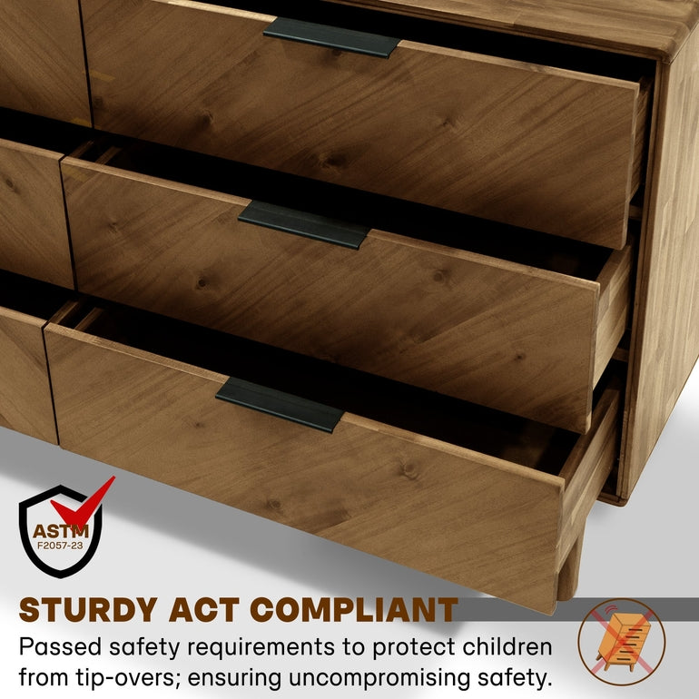 Megsu Veyron 6 Drawers Dresser, 54” Wide Dressers with Walnut/Oak Finish, Soft-Close Glides, Spacious Storage, Mid-Century Modern Inspired, Easy Setup