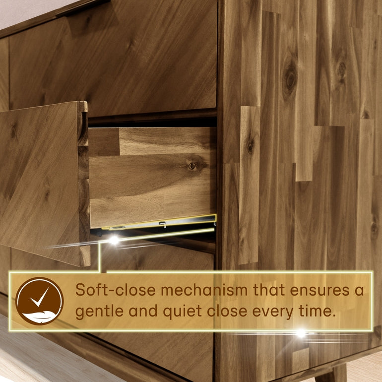 Megsu Veyron 6 Drawers Dresser, 54” Wide Dressers with Walnut/Oak Finish, Soft-Close Glides, Spacious Storage, Mid-Century Modern Inspired, Easy Setup