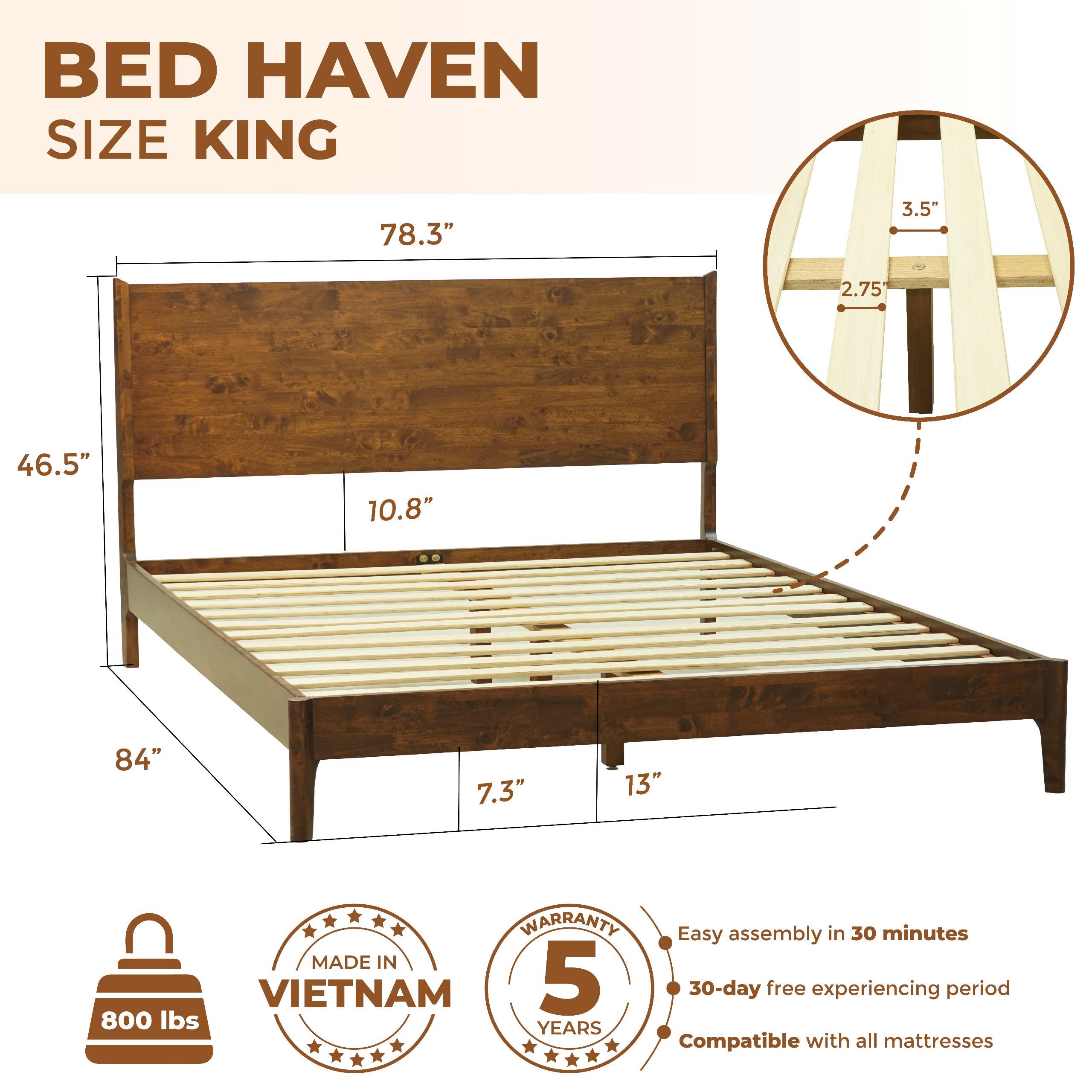 Cadre de lit plateforme en bois Haven Deluxe