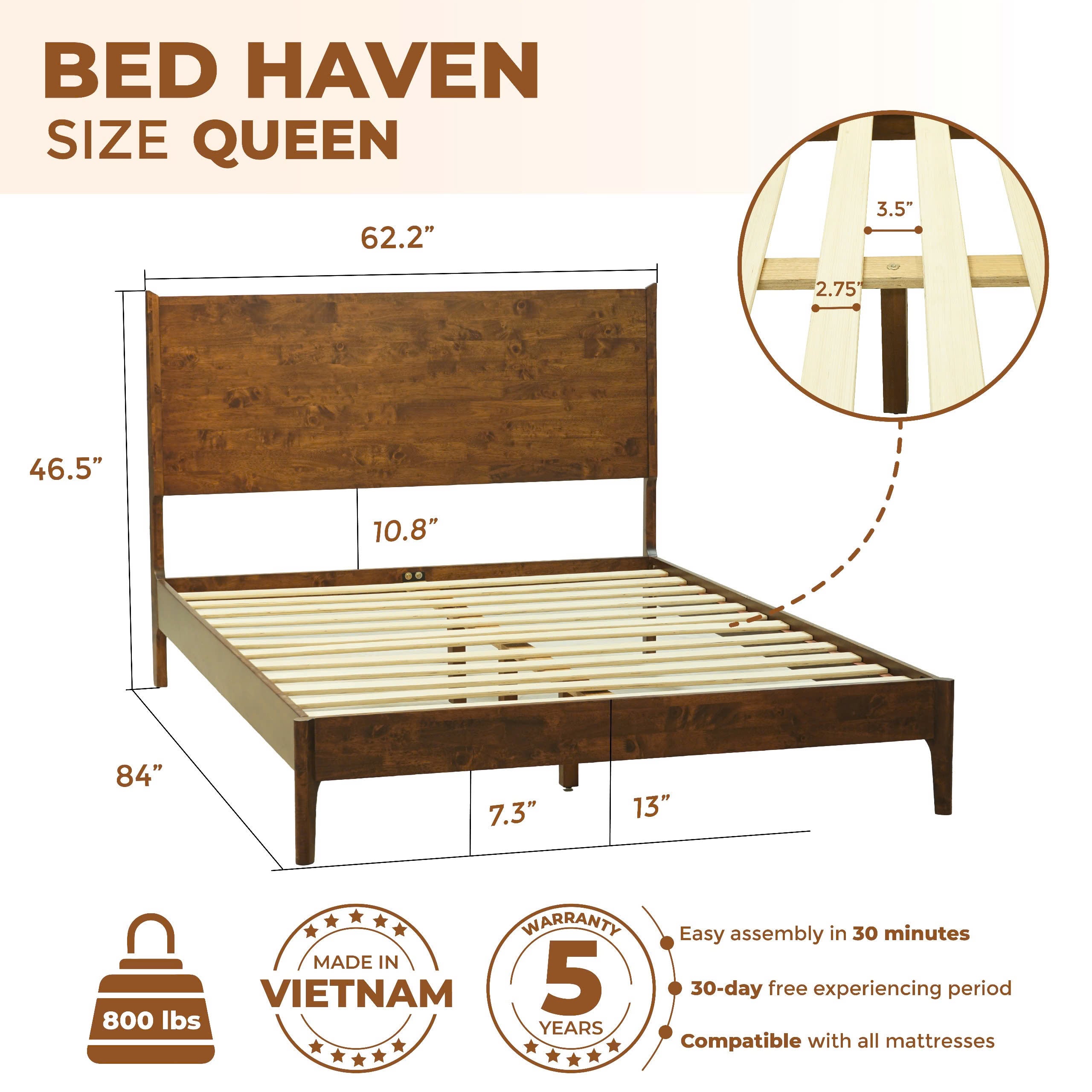 Cadre de lit plateforme en bois Haven Deluxe